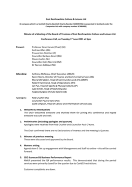 East Renfrewshire Culture & Leisure Ltd Minute of a Meeting of the Board of Trustees of East Renfrewshire Culture and Leisur