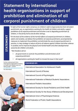 Statement by International Health Organisations in Support of Prohibition and Elimination of All Corporal Punishment of Children