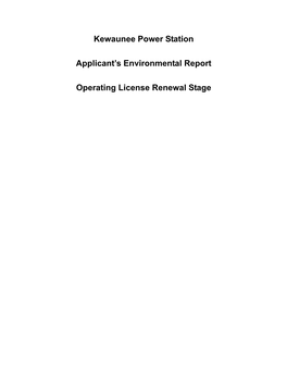 Kewaunee Power Station Applicant's Environmental Report Operating