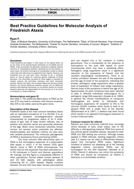 Best Practice Guidelines for Molecular Analysis of Friedreich Ataxia