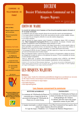 DICRIM VILLEFRANCHE DE Dossier D’Informations Communal Sur Les PANAT