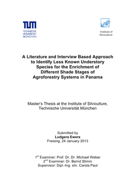 A Literature and Interview Based Approach to Identify Less Known Understory Species for the Enrichment of Different Shade Stages of Agroforestry Systems in Panama