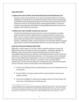 CT Long Term Services and Supports 2013-15 Summary Goals