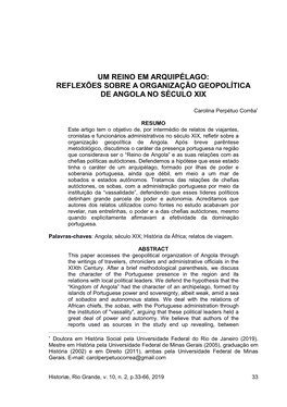 Reflexões Sobre a Organização Geopolítica De Angola No Século Xix