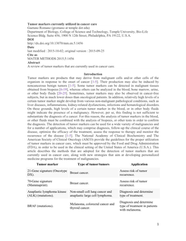 1 Tumor Markers Currently Utilized in Cancer Care Gaetano