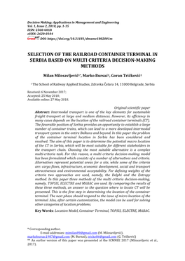 Selection of the Railroad Container Terminal in Serbia Based on Multi Criteria Decision-Making Methods