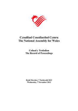 Cynulliad Cenedlaethol Cymru the National Assembly for Wales