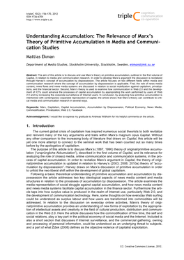 The Relevance of Marx's Theory of Primitive Accumulation in Media