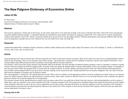 Value of Life : the New Palgrave Dictionary of Economics