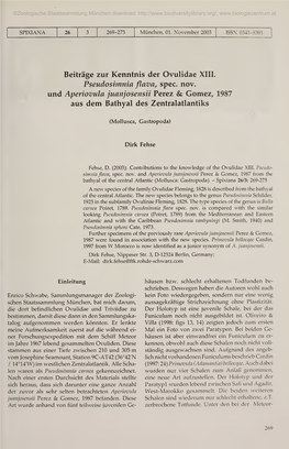 Psetidosimnia Flava, Spec. Nov. Und Aperiovula Jiianjosensii Perez & Gomez, 1987 Aus Dem Bathyal Des Zentralatlantiks