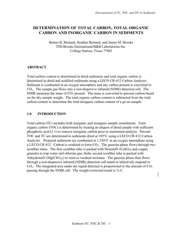 Determination of Total Carbon, Total Organic Carbon and Inorganic Carbon in Sediments