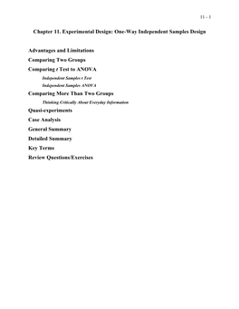 Chapter 11. Experimental Design: One-Way Independent Samples Design