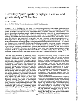 Spastic Paraplegia: a Clinical and Genetic Study of 22 Families