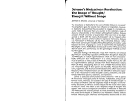 Deleuze's Nietzschean Revaluation: the Image of Thoughtl Thought Without Image