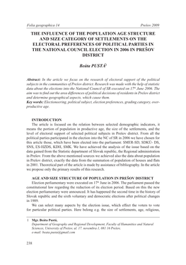 The Influence of the Population Age Structure and Size Category Of