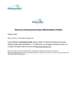 Electronic Entertainment Expo 2006 Exhibitor Profiles