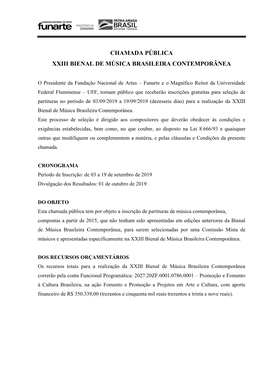 Chamada Pública Xxiii Bienal De Música Brasileira Contemporânea