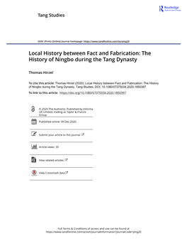 Local History Between Fact and Fabrication: the History of Ningbo During the Tang Dynasty