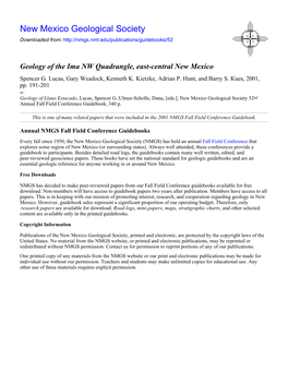 Geology of the Ima NW Quadrangle, East-Central New Mexico Spencer G