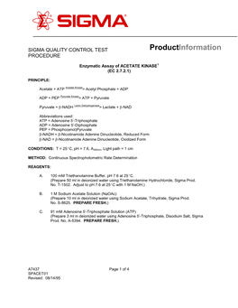 Acetate Kinase from Escherichia Coli (A7437)