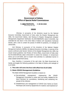 Government of Odisha Office of Special Relief Commissioner