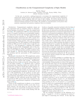 Classification on the Computational Complexity of Spin Models