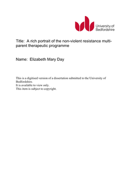 Title: a Rich Portrait of the Non-Violent Resistance Multi- Parent Therapeutic Programme