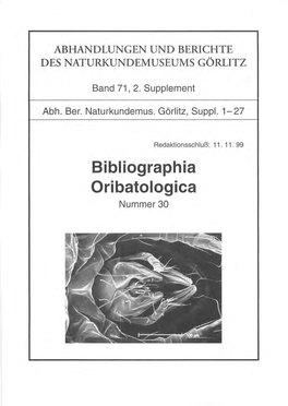 Bibliographia Oribatologica Nummer 30 Contents