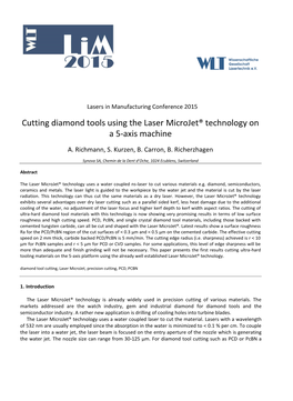 Cutting Diamond Tools Using the Laser Microjet® Technology on a 5-Axis Machine