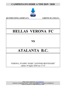 HELLAS VERONA FC Vs ATALANTA B.C