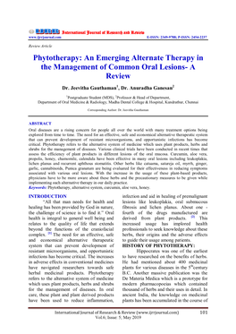 An Emerging Alternate Therapy in the Management of Common Oral Lesions- a Review