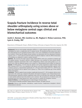 Scapula Fracture Incidence in Reverse Total Shoulder Arthroplasty Using Screws Above Or Below Metaglene Central Cage: Clinical and Biomechanical Outcomes