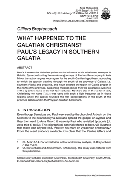 What Happened to the Galatian Christians? Paul's Legacy in Southern Galatia