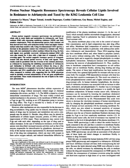 In Resistance to Adriamycin and Taxol by the K562 Leukemia Cell Line