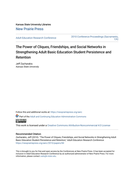 The Power of Cliques, Friendships, and Social Networks in Strengthening Adult Basic Education Student Persistence and Retention