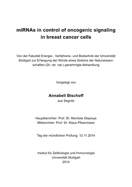 Mirnas in Control of Oncogenic Signaling in Breast Cancer Cells