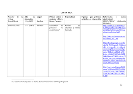 COSTA RICA Nombre De La Revista Año De Fundación Lugar Primer