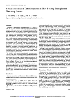 Granulopoiesis and Thrombopoiesis in Mice Bearing Transplanted Mammary Cancer1