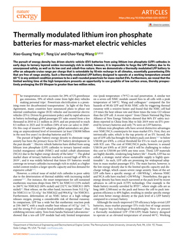 Thermally Modulated Lithium Iron Phosphate Batteries for Mass-Market Electric Vehicles