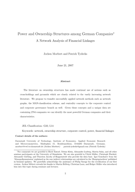 Power and Ownership Structures Among German Companies∗ a Network Analysis of Financial Linkages