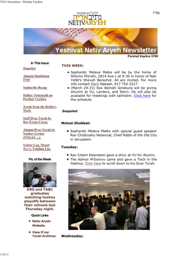 YNA Newsletter - Parshat Vayikra