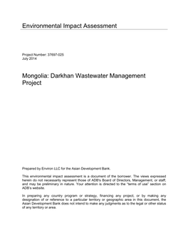 Environmental Impact Assessment Mongolia: Darkhan Wastewater