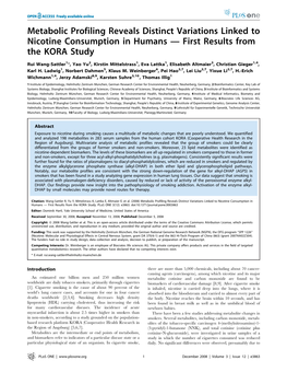 Metabolic Profiling Reveals Distinct Variations Linked to Nicotine Consumption in Humans — First Results from the KORA Study