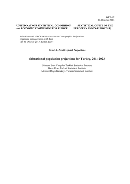 Subnational Population Projections for Turkey, 2013-2023