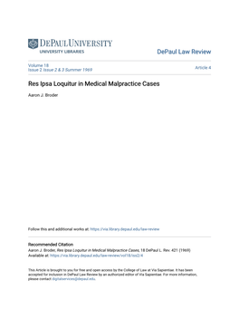 Res Ipsa Loquitur in Medical Malpractice Cases