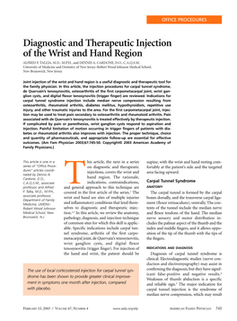 Diagnostic and Therapeutic Injection of the Wrist and Hand Region ALFRED F