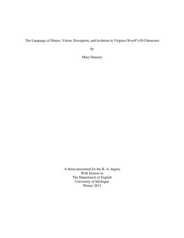 Vision, Perception, and Isolation in Virginia Woolf's Ill Characters By