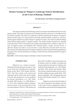 Remote Sensing for Mangrove Landscape Pattern Identification on the Coast of Ranong, Thailand