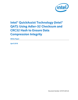 Intel® Quickassist Technology: Using Adler-32 Checksum and CRC32