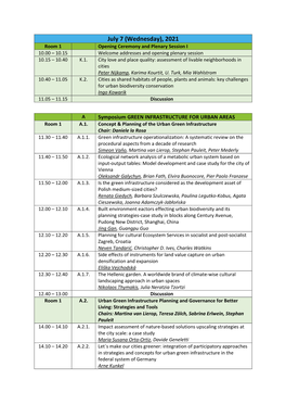 (Wednesday), 2021 Room 1 Opening Ceremony and Plenary Session I 10.00 – 10.15 Welcome Addresses and Opening Plenary Session 10.15 – 10.40 K.1